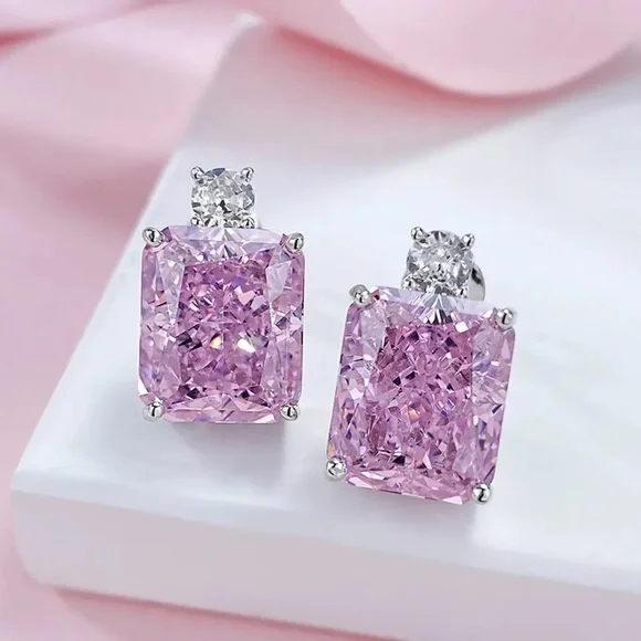3.5ct Pink Sapphire Radiant Cut Earrings - Picture 9 of 14